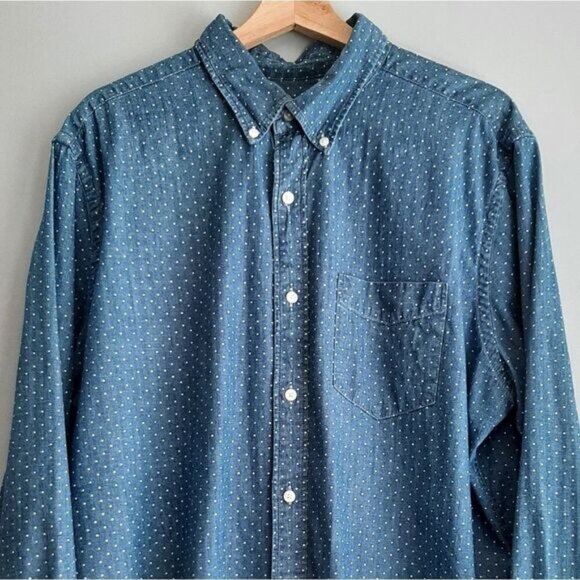 AE 100% Cotton Classic Fit Button Down Shirt Chambray Blue Polka-Dot Men's Sz XL - Picture 3 of 12